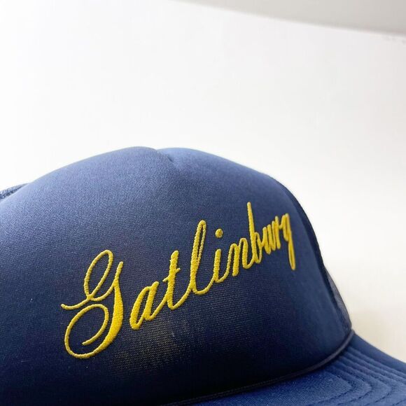 Vintage Navy Blue Trucker Hat Snap Back Mesh Ball Cap Gatlinburg Tennessee - Picture 13 of 16